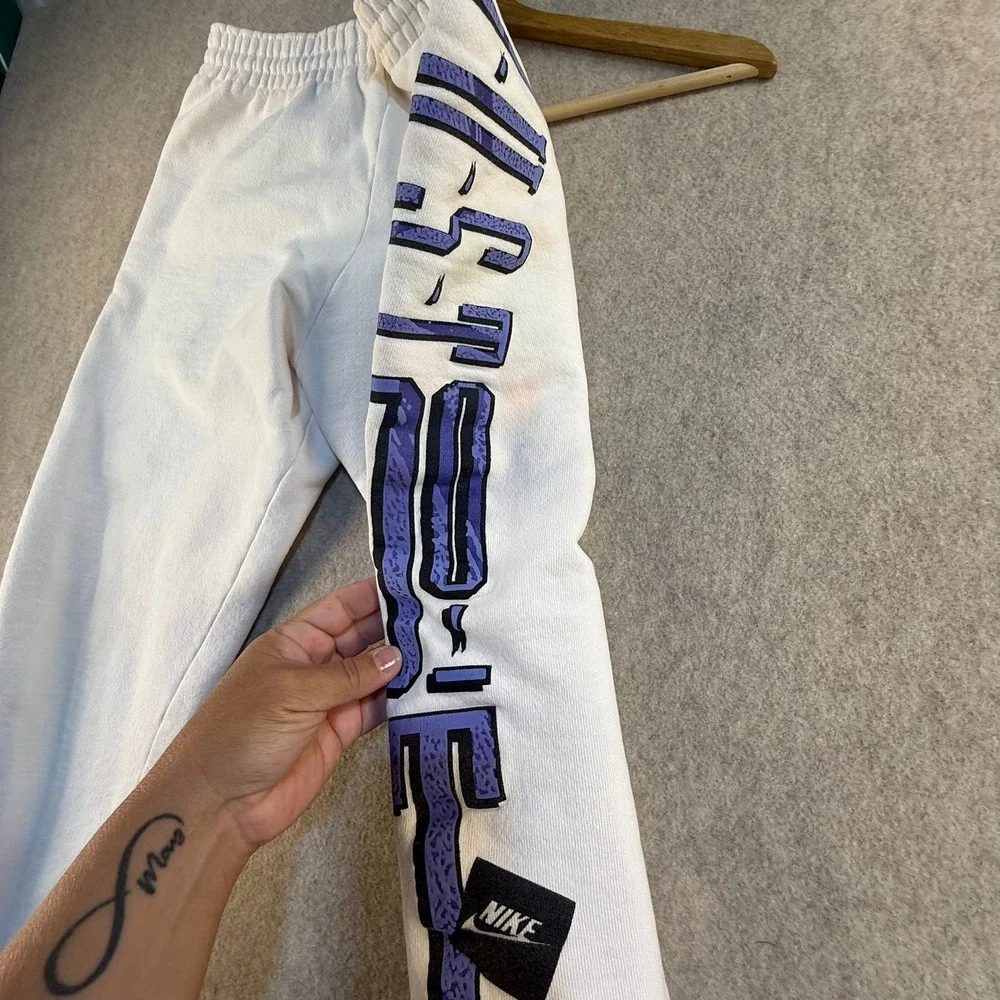 Vintage Nike Just Do It Sweatpants White Purple Graphic Mens Fleece Pants